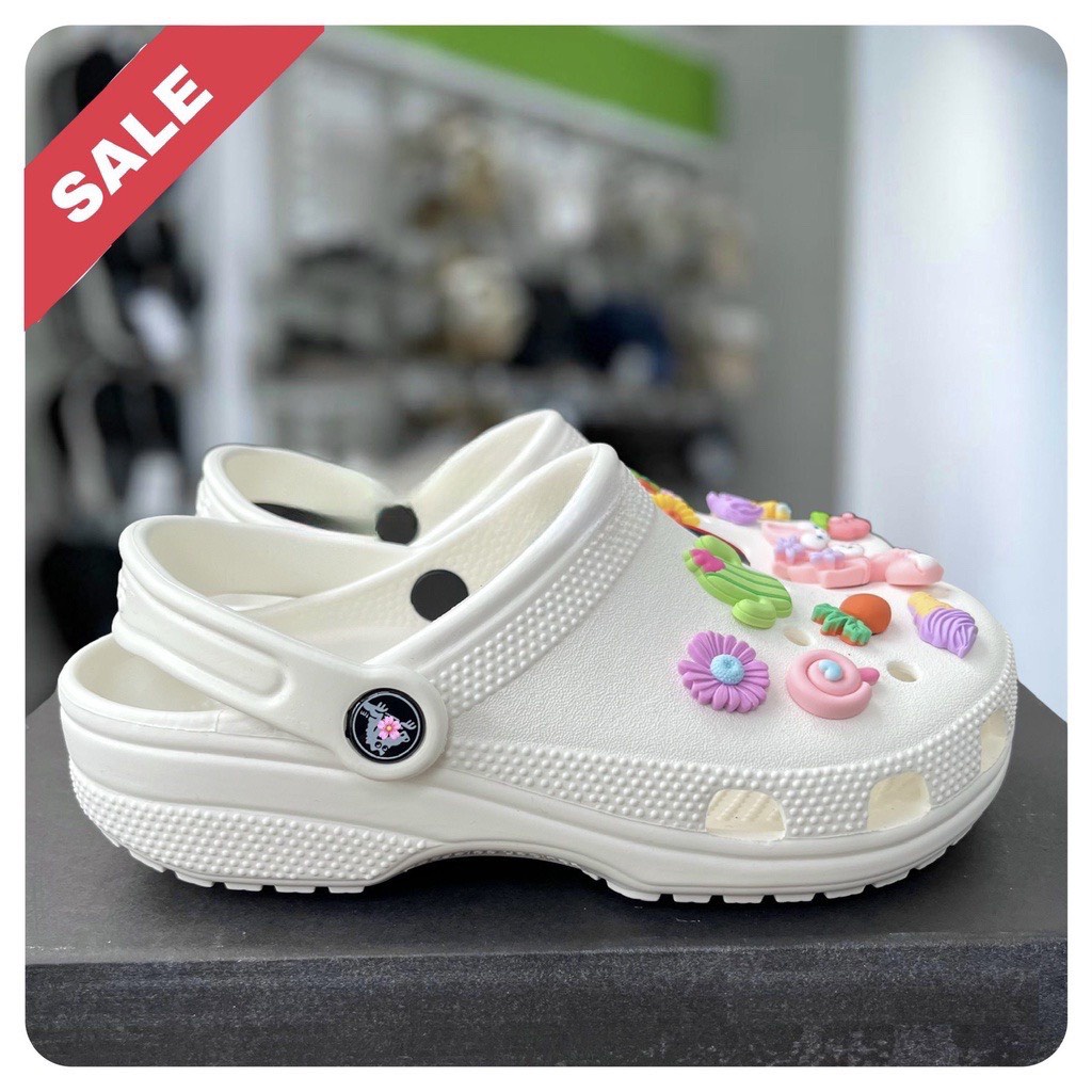 [ Hàng VNXK ] Dép Sục Classic Clog MàuTrắng Xuất Xịn, Tặng 10 Jibbitz Đáng Yêu