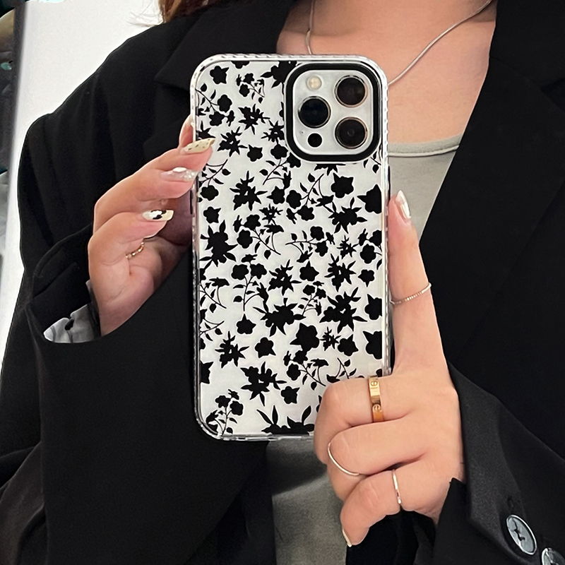 Art, ink, black flowers, color camera, anti-drop phone case For iPhone 12 Pro Max 12Pro 12 Mini iPhone SE2020 11Pro Max 11Pro 11 iX XR XS Max 7 8 Plus Full Coverage case
