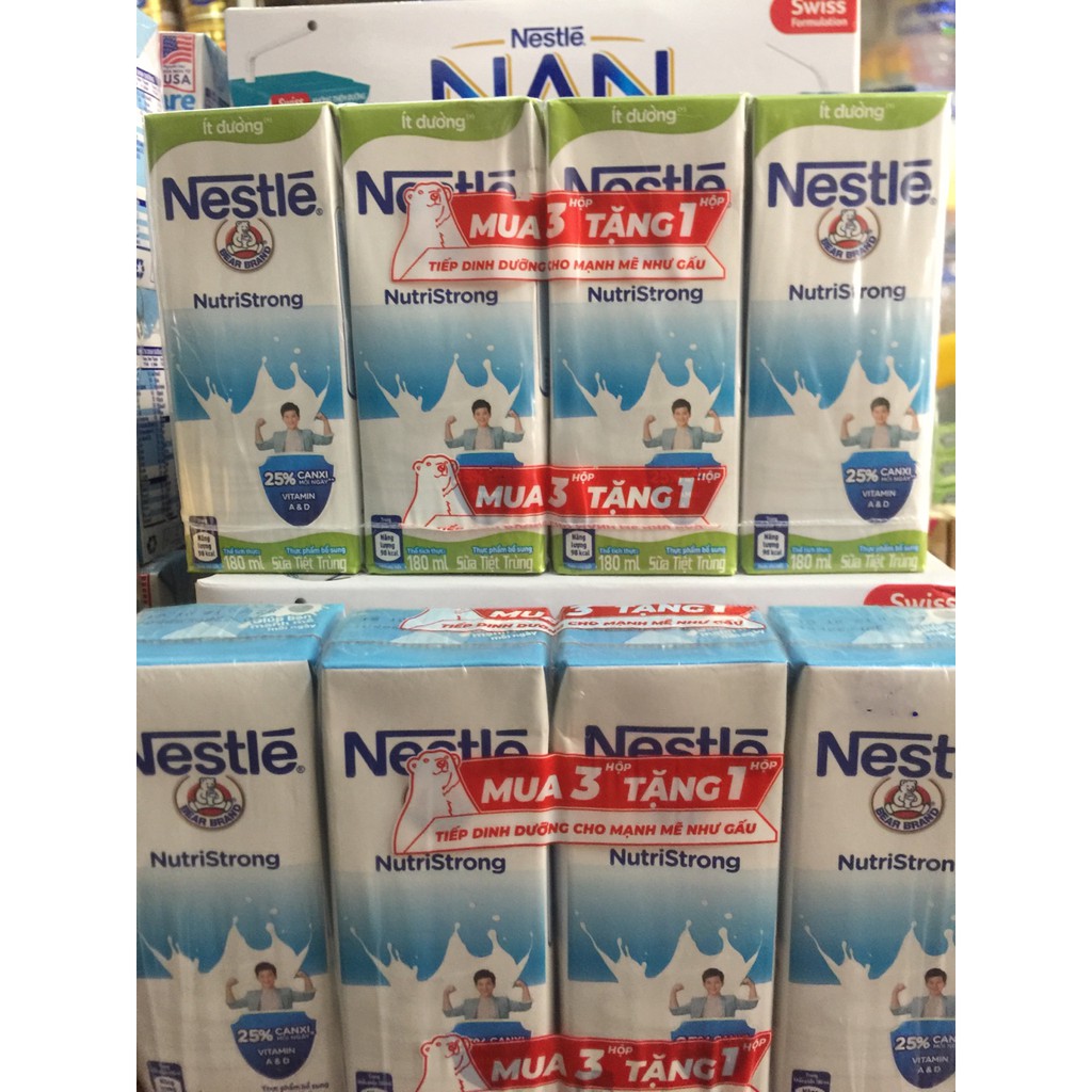 Lốc Sữa Nestle Gấu 4 hộp x 180ml nhiều vị (có đường, ít đường. socola, dâu, việt quất) | BigBuy360 - bigbuy360.vn