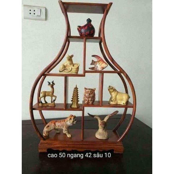 Kệ kê đồ mini cao 40 sâu 10 gỗ gõ, không kèm đồ trang trí