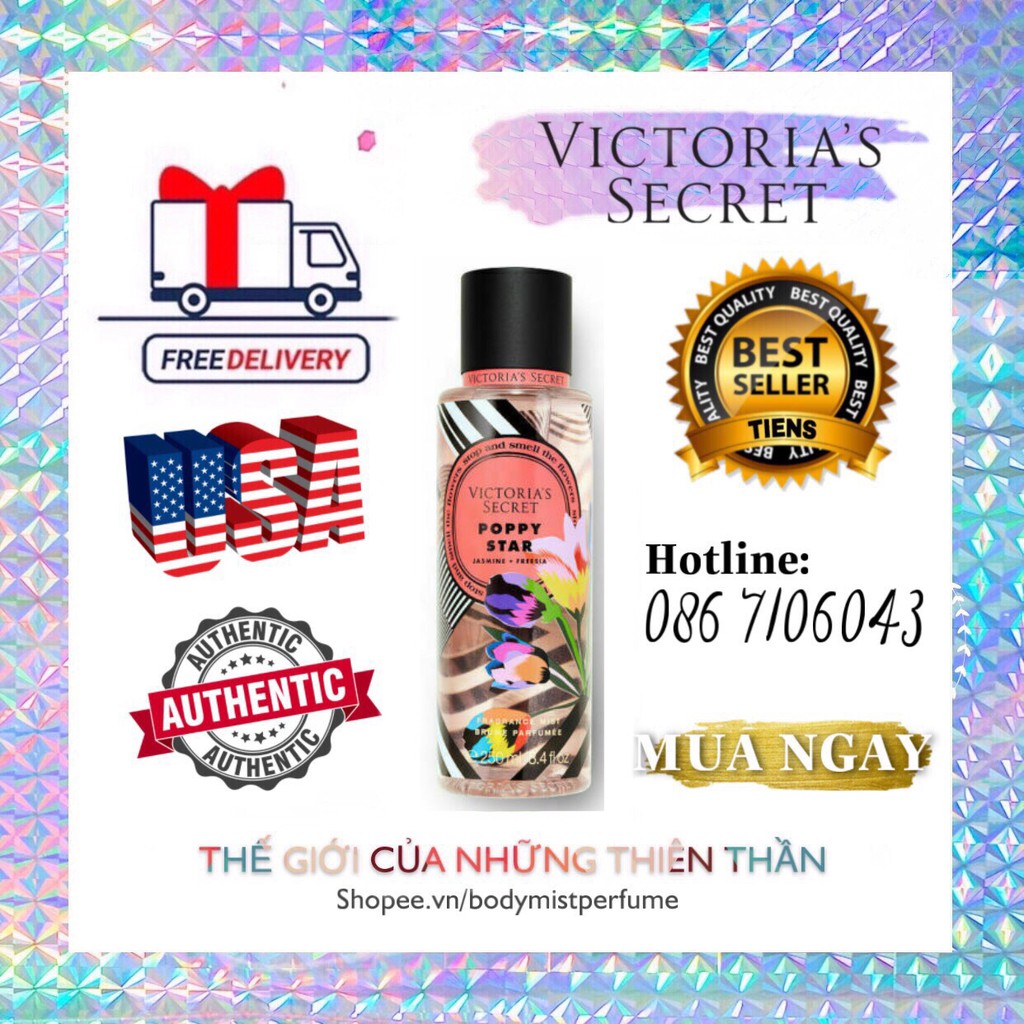 𝗕𝗢𝗗𝗬𝗠𝗜𝗦𝗧𝗣𝗘𝗥𝗙𝗨𝗠𝗘⚜️Xịt Thơm Body Victoria’s Secret Poppy Star 250ml