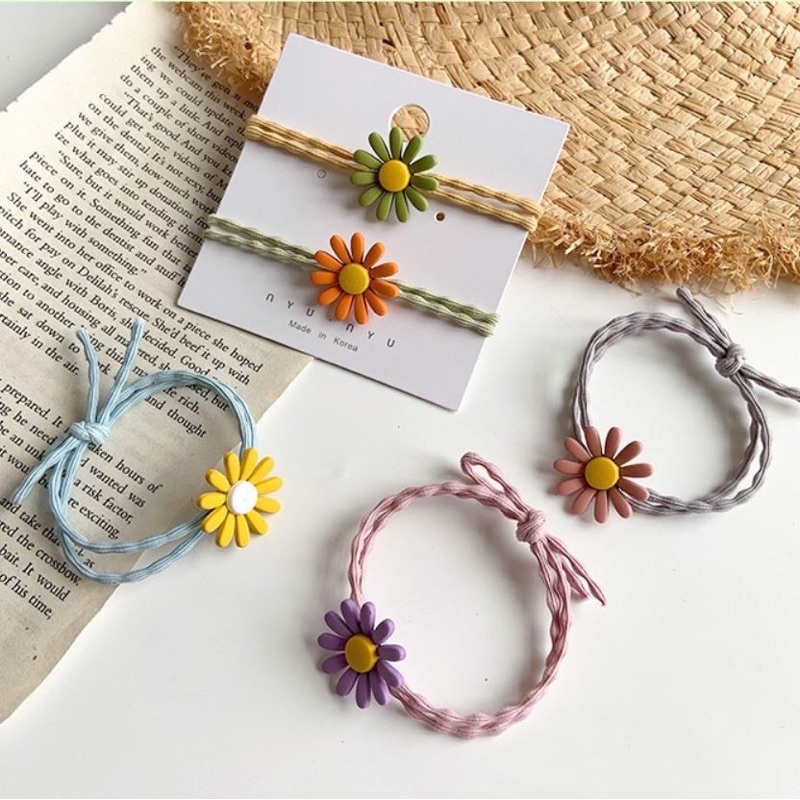 Chun buộc tóc hoa cúc Hàn Quốc cho bé gái sợi nhỏ không đau combo 3 chiếc Rika BT0001
