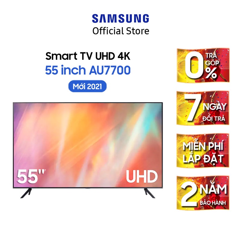 [Shopee voucher ELSS1725 giảm 8% CAP 2TR] Smart Tivi Samsung Crystal UHD 4K 55 inch UA55AU7700KXXV - Miễn phí lắp đặt | BigBuy360 - bigbuy360.vn