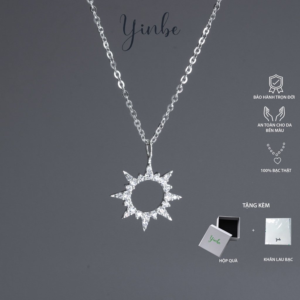 Dây Chuyền Bạc Nữ, Vòng Cổ Bạc Nữ Hình Mặt Trời Đính Đá Yinbe Silver YN028