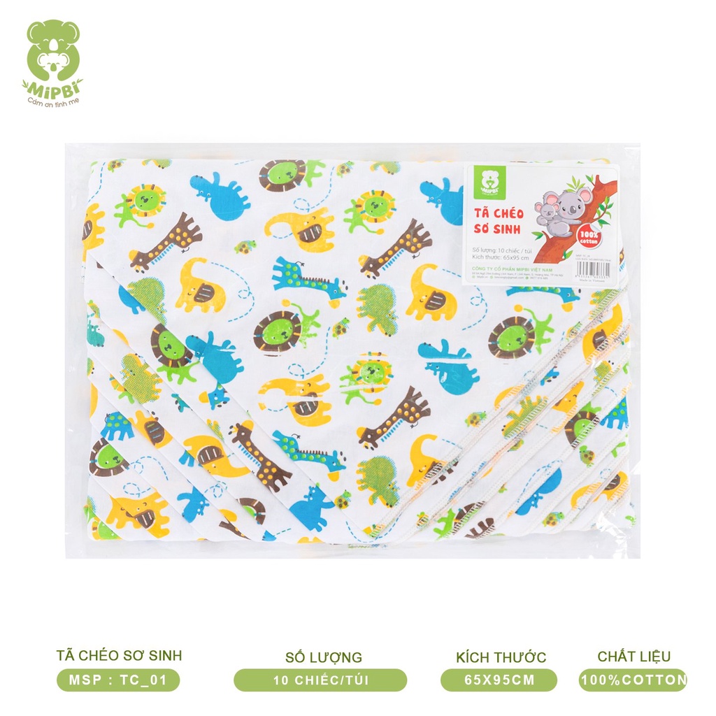 Tã Chéo Vải Cotton Cho Trẻ Sơ Sinh Mipbi  65x95cm