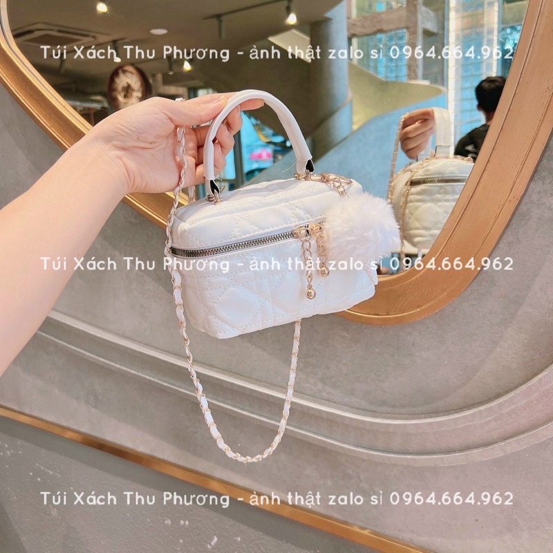Túi cốp đeo chéo, túi quai xách trần chỉ mini nhỏ xinh dễ phối đồ - tặng kèm cục bông (ảnh thật shop chụp)