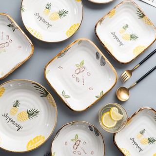 Bộ sưu tập đĩa sứ họa tiết dứa đựng thức ăn decor bàn ăn - hàng xuất Âu nhiều kiểu dáng