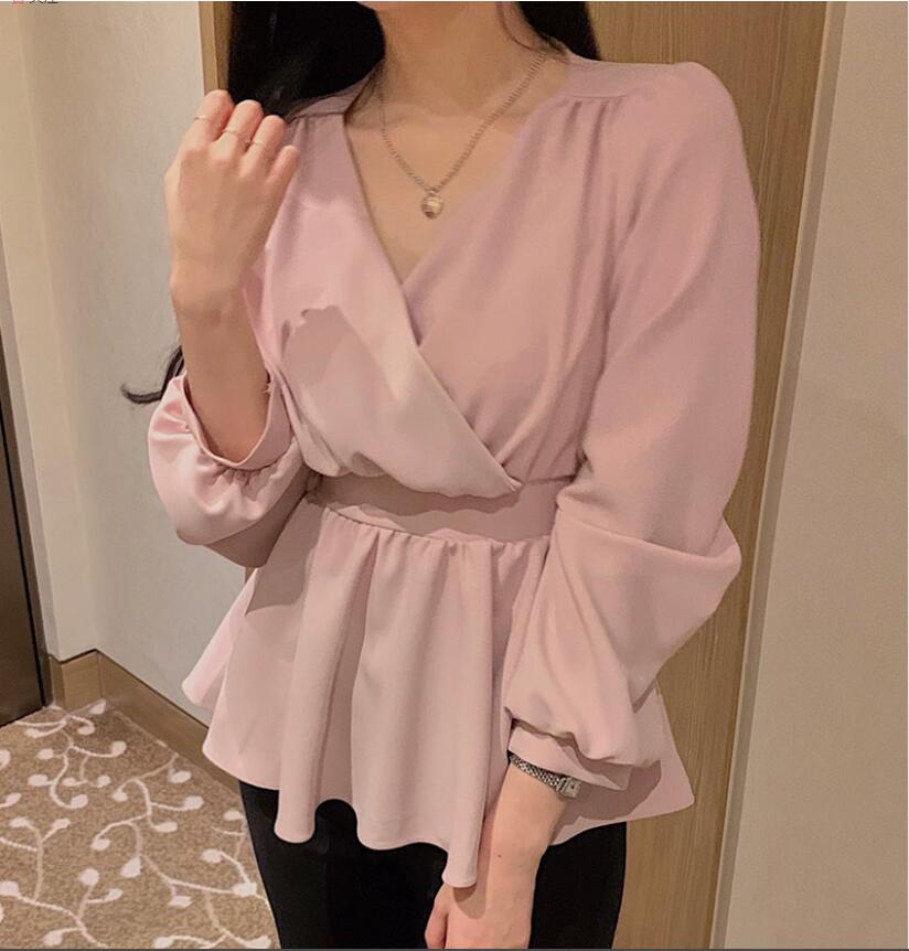 Áo chiffon SUXI tay dài cổ chữ V thanh lịch cho nữ