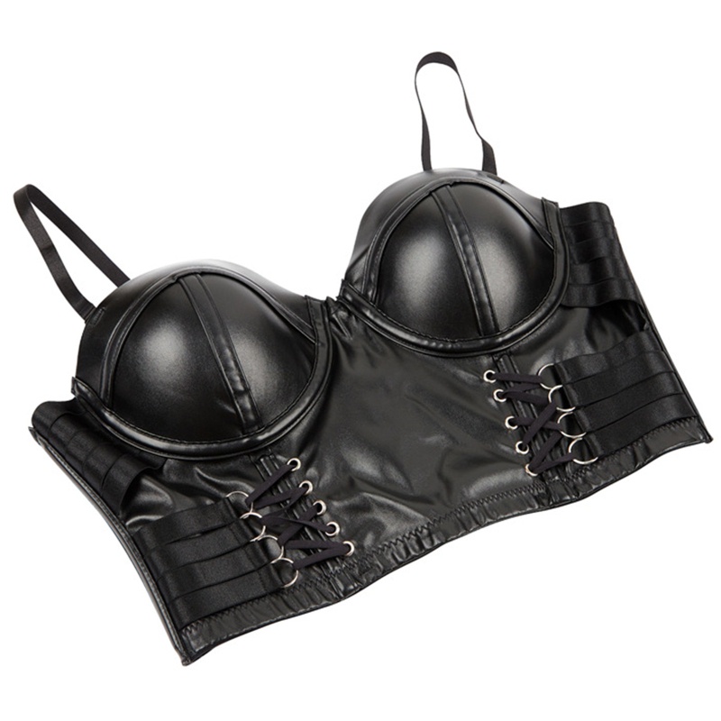 Áo Croptop Giả Da Phối Dây Đan Chéo Phong Cách Gothic Gợi Cảm Cho Nữ