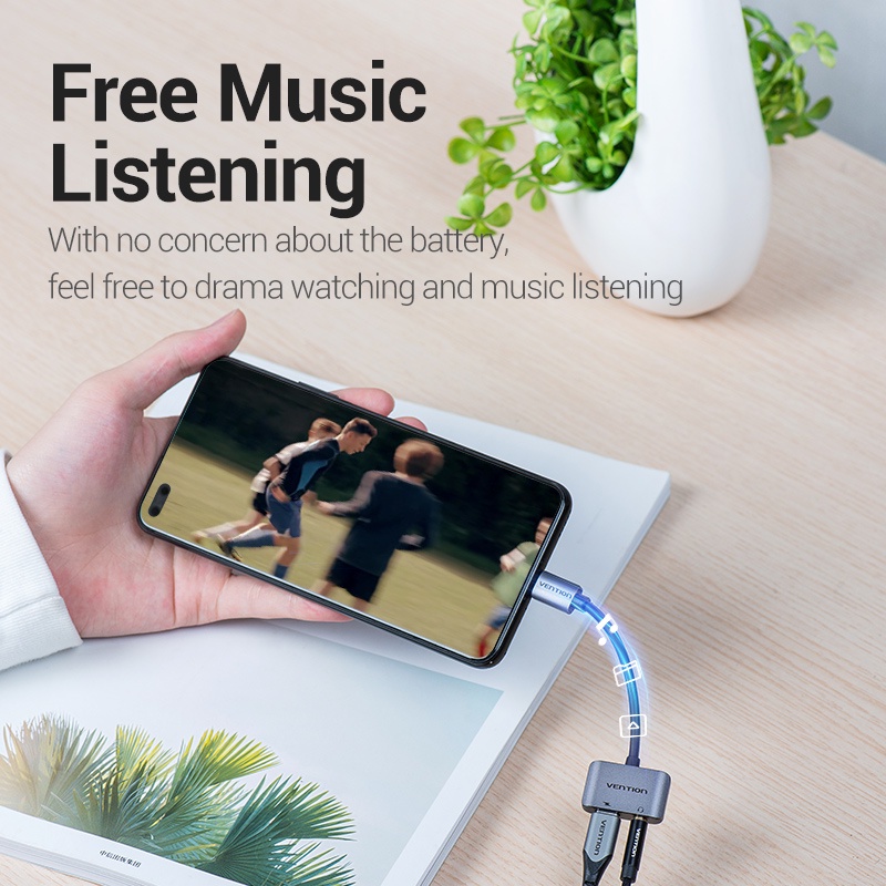 Dây cáp chuyển đổi Vention từ USB C sang cổng Type C và 3.5mm cho Android
