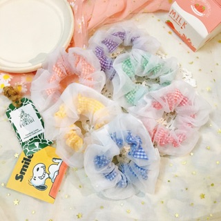 CỘT TÓC VẢI SCRUNCHIES 2 LỚP CARO VOAN KÈM ẢNH THẬT