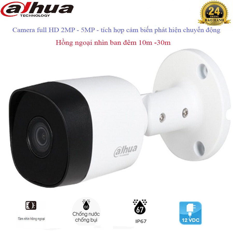Camera Analog thân trụ DAHUA DH-HAC-B2A21P chuẩn full HD,IP67.hồng ngoại thông minh,BLC, Chống nhiễu 2D-DNR