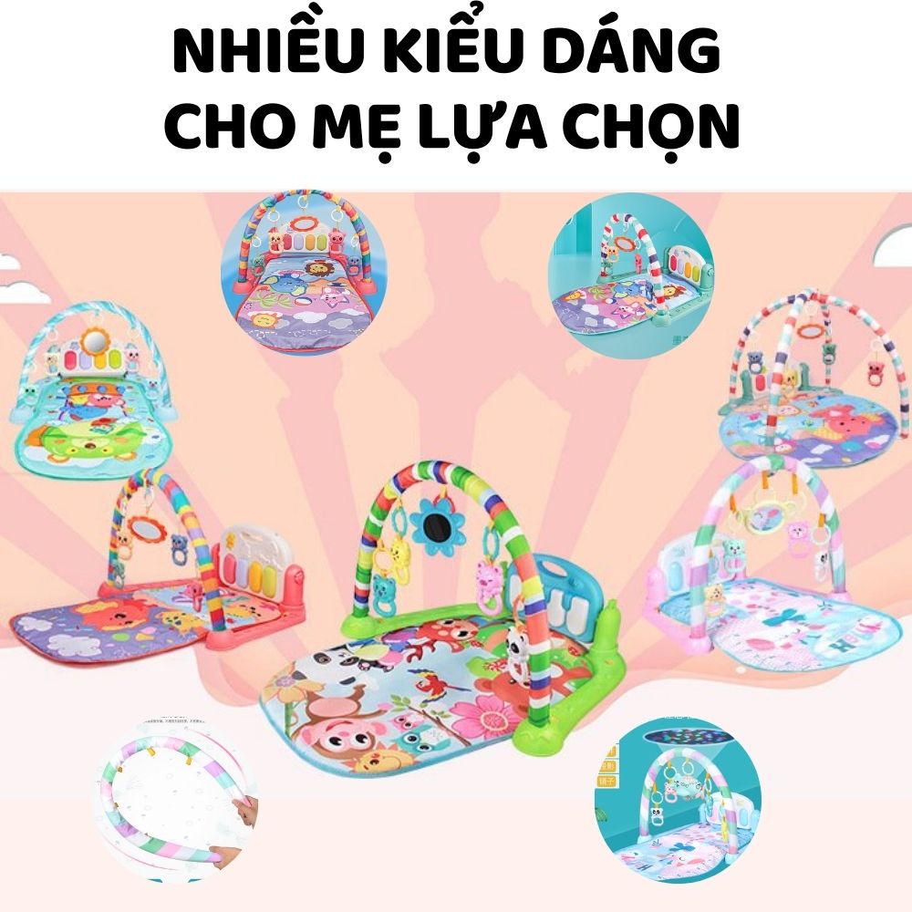 Thảm nhạc cho bé sơ sinh nằm chơi Piano Gym, Khỉ, Voi, Hươu, Cá heo đồ chơi cho bé vận động 4 giác quan thông minh