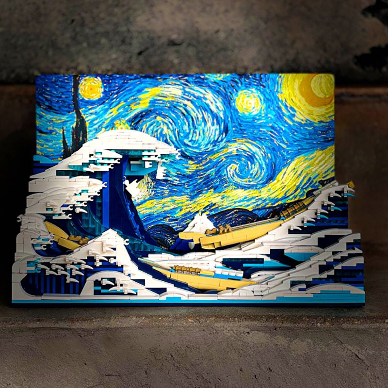 (CÓ SẴN) Lắp ráp Mô hình The Great Wave off Kanagawa DK 3003 bức tranh sóng biển và bầu trời đầy sao