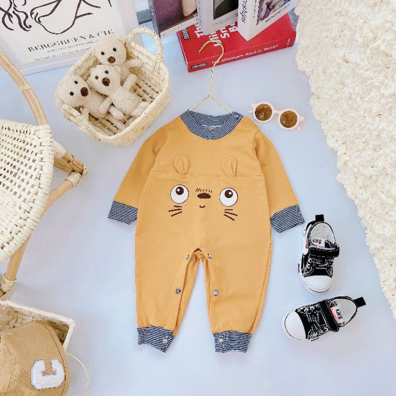 Body Dài Tay Sơ Sinh Vải Cotton Mẫu Tai Thú Cho Bé 3-9kg