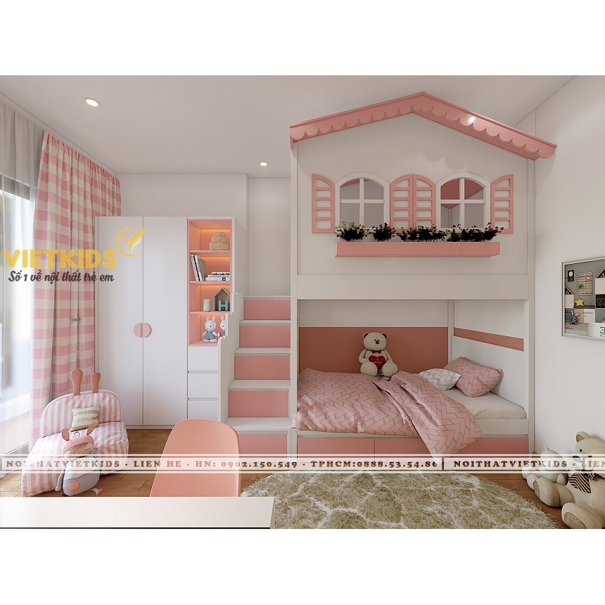 Phòng Ngủ Bé Gái Ngôi Nhà Hiện Đại Cho 2 Bé - PNG.058