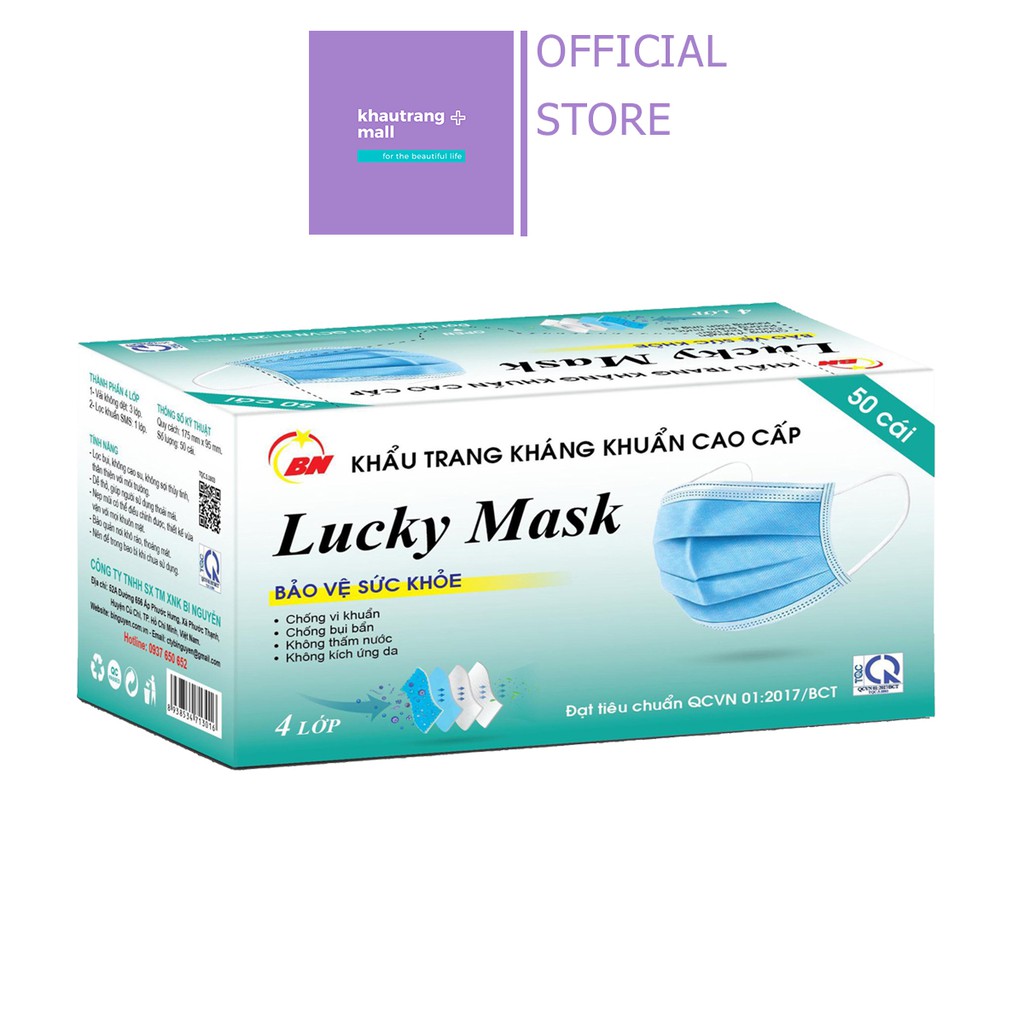 KHẨU TRANG Y TẾ 4 LỚP CAO CẤP KHÁNG KHUẨN LUCKY MASK V2 CHÍNH HÃNG HÀNG CÔNG TY CÓ GIẤY TỜ ĐỦ ĐIỀU KIỆN (Hộp 50 cái)