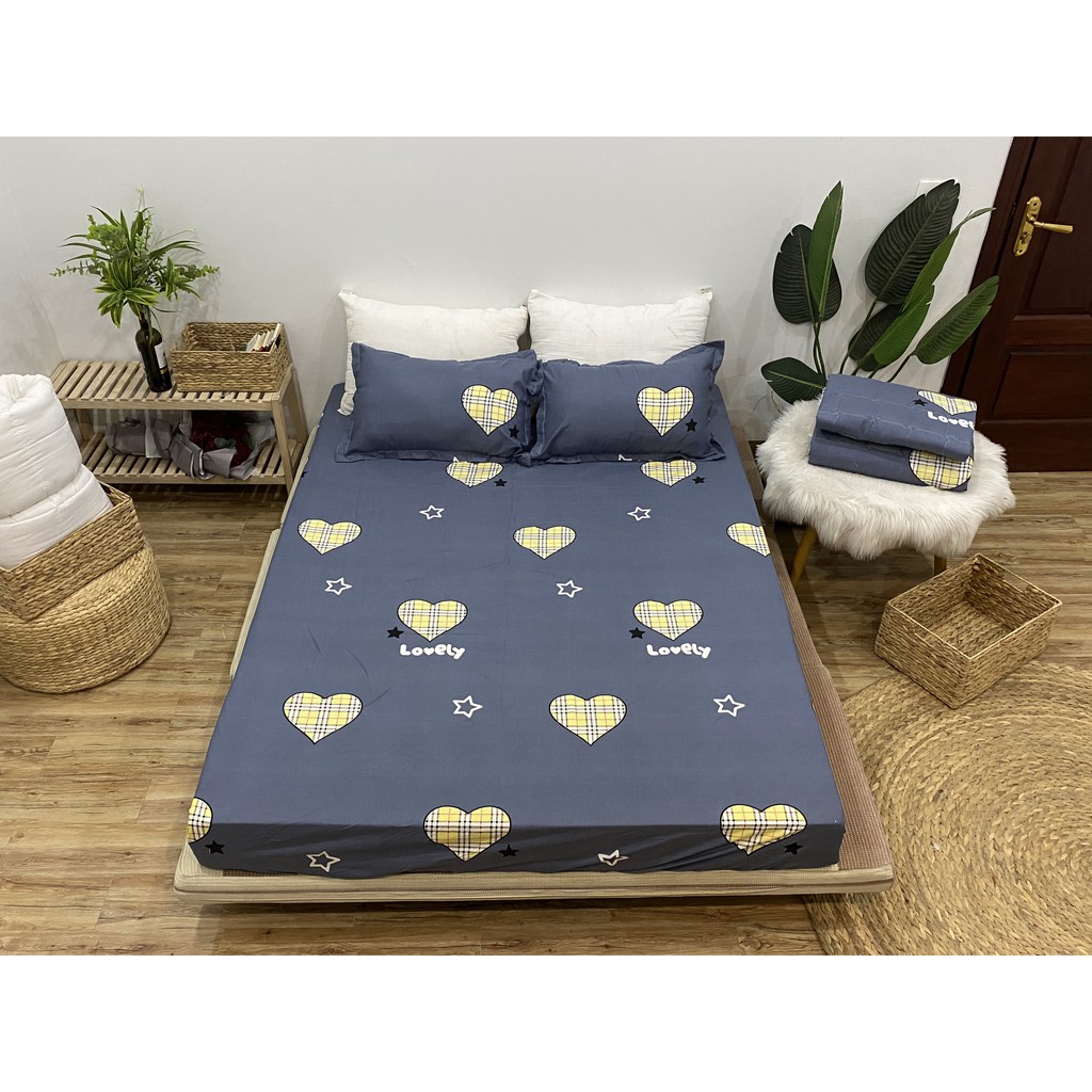 SET GA CHUN VÀ 2 VỎ GỐI NẰM COTTON POLY NGOCANHBEDDING HOT NHẤT HÈ 2021 MẪU TIM XANH