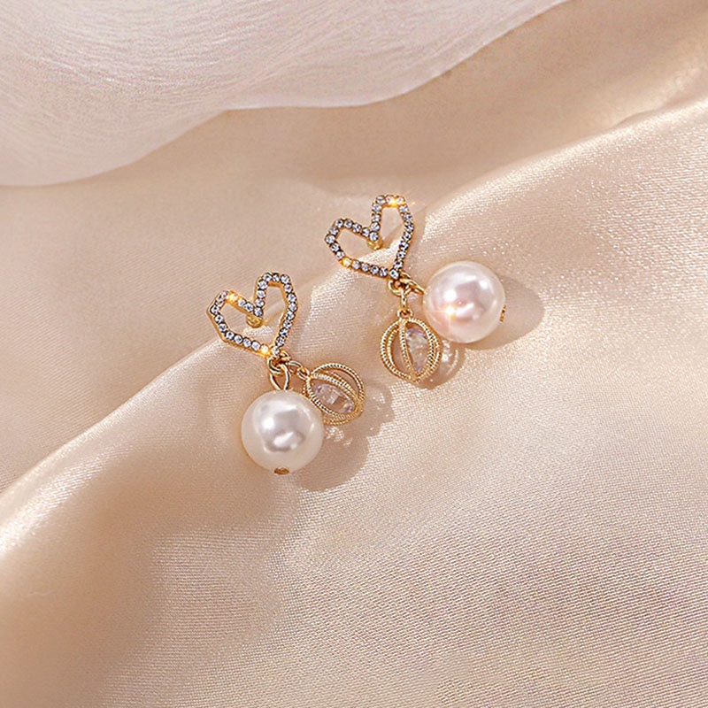 Đôi khuyên tai mạ bạc 925 hình hoa đính hạt ngọc trai giả thời trang sang trọng