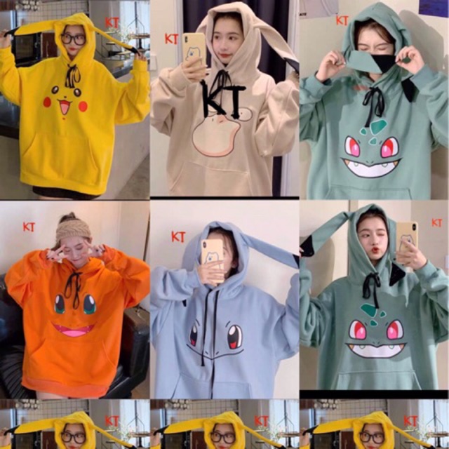 Các mẫu áo hoodie nỉ mũ có tai hoạt hình mặt cảm xúc