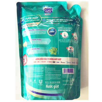 Nuoc giat omo - Nước giặt OMO MATIC cửa trên - Bạc Hà và Chanh - Túi 2.3kg