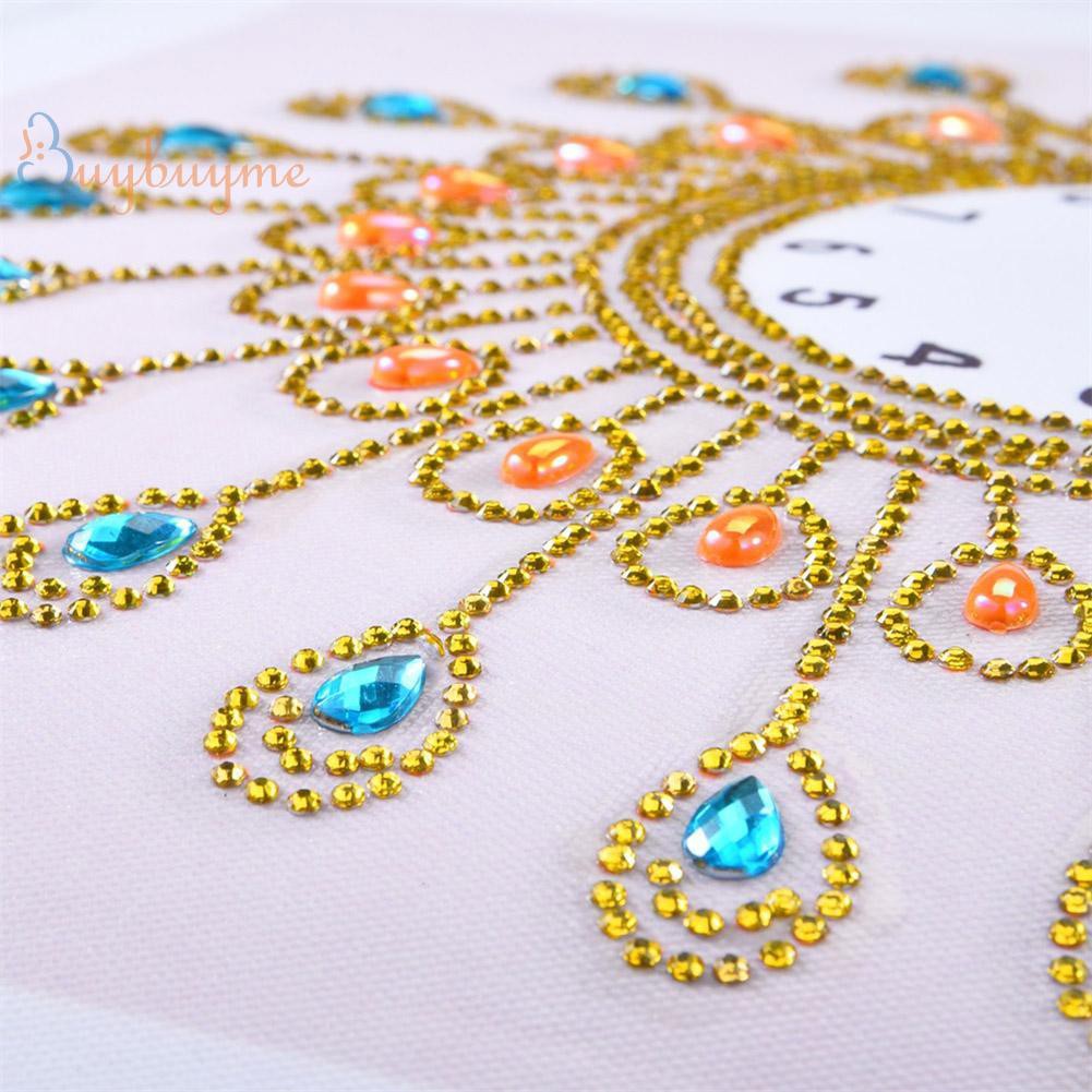 Bộ tranh đính đá 5D tự làm hình đồng hồ treo tường phong cách chim công trang trí nhà ở | BigBuy360 - bigbuy360.vn