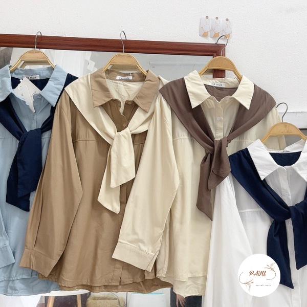 Áo Sơ Mi Tay Dài Phối Khăn Choàng Thời Trang Hàn Quốc Cho Nữ | BigBuy360 - bigbuy360.vn