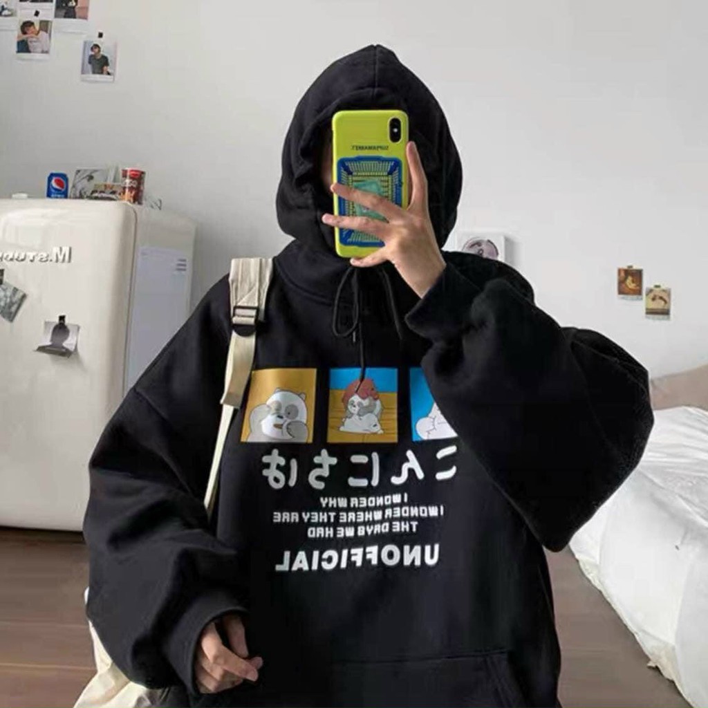 Áo khoác hoodie nỉ | Áo khoác hình gấu trúc và chữ tiếng nhật | SNSN | BigBuy360 - bigbuy360.vn