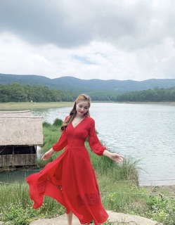 ĐẦM MAXI CỔ V BO EO (KÈM HÌNH THẬT)