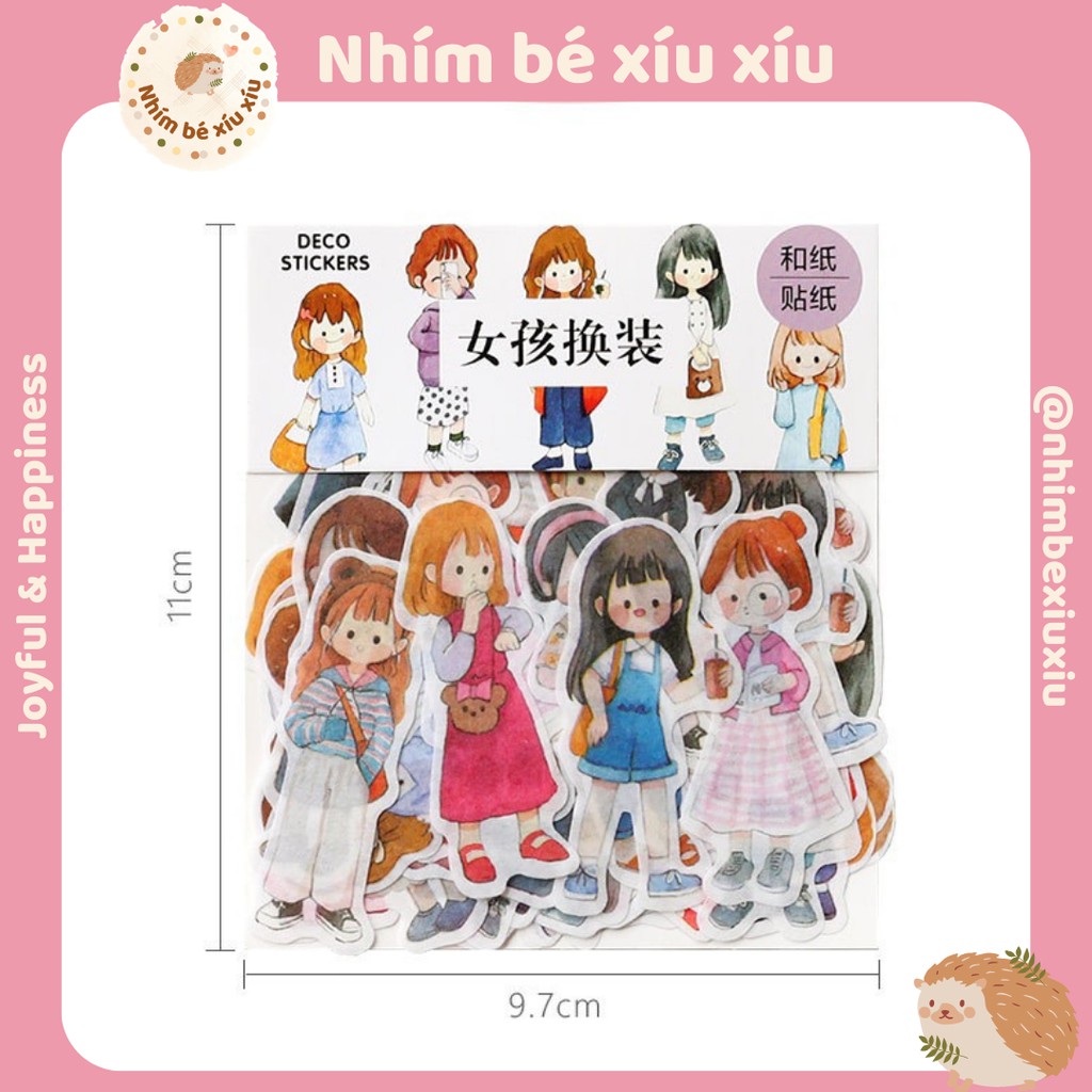 Set 51 sticker Chihiro Time cô gái Nhật Bản (17 mẫu) size lớn 6cm hình dán trang trí sổ tay