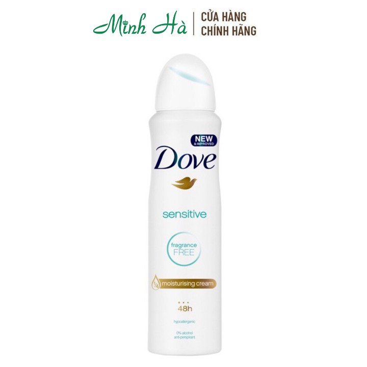 Xịt khử mùi Dove Sensitive Fragance Free 150ml không mùi dành cho da nhạy cảm