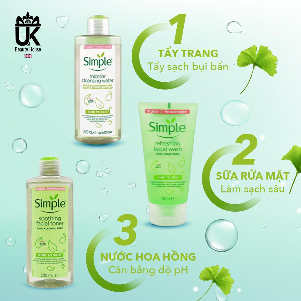 COMBO LÀM SẠCH SIMPLE TẨY TRANG + SỮA RỬA MẶT + NƯỚC HOA HỒNG (queen)