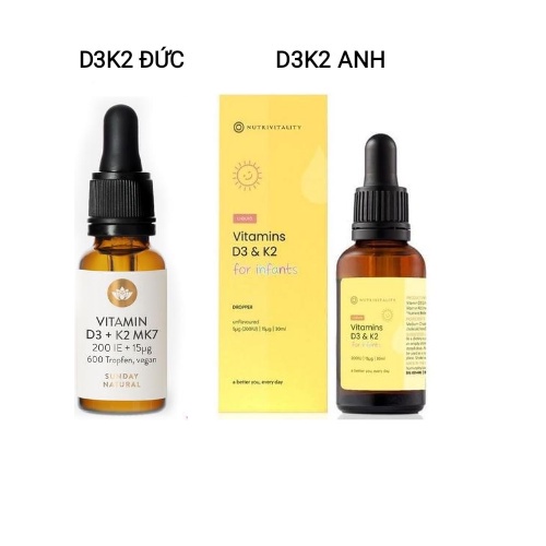 [D3&K2]Vitamin D3 K2 MK7 200IE Sunday Natural chai 20ml