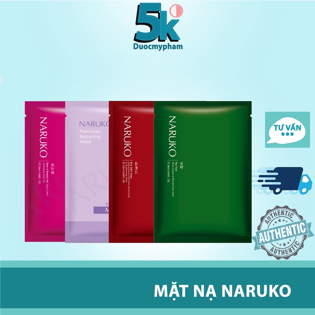 Mặt Nạ Giấy Naruko Sheet Mask - dưỡng trắng, dưỡng ẩm, chống lão hóa, giảm mụn (bản đài)