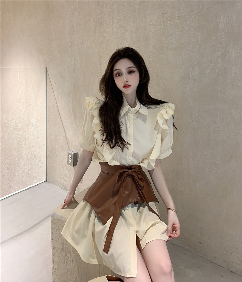 Váy sơ mi ngắn tay cao cấp phong cách cổ điển kèm thắt lưng da (Hàng Quảng Châu Có Sẵn) | BigBuy360 - bigbuy360.vn