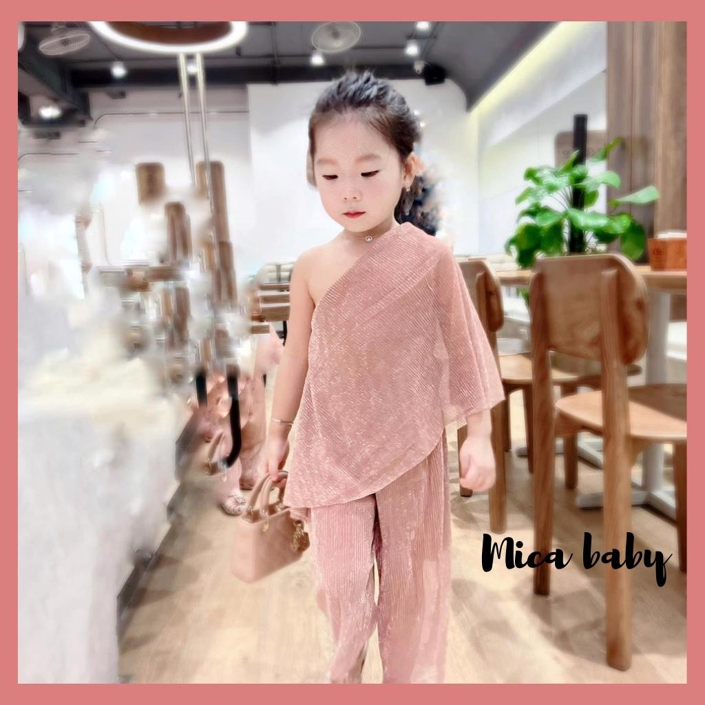 Set quần áo trễ vai vải kim tuyến dập ly cao cấp cho bé Mica baby QA20