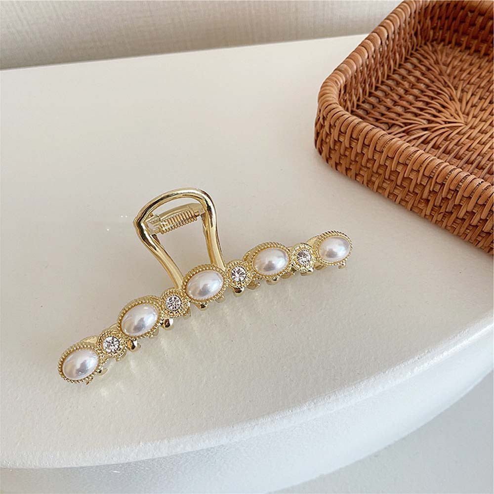 Kẹp Tóc Kim Loại Đính Ngọc Trai Đơn Giản Phong Cách Hàn Quốc