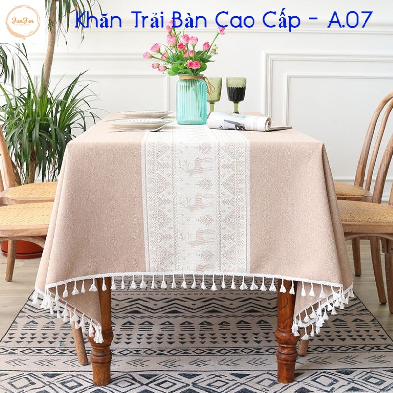 K14_Khăn trải bàn Cao Cấp có tua hình vuông/chữ nhật chất liệu cotton 100% Phong cách Bắc Âu