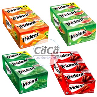 [Chính hãng] Lốc 12 Thanh Kẹo Gum Cao Su Không Đường Trident 26.6g 14 Tép Hương Bạc Hà, Dưa Hấu, Quế Trái Cây USA - Mỹ