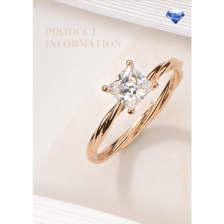 Nhẫn Mạ Vàng 18K Đính Kim Cương Nhân Tạo Hình Vuông 1 Karat