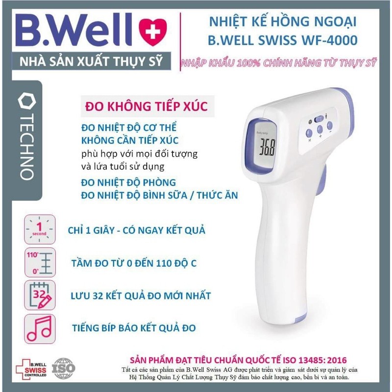 [GIÁ GỐC] Nhiệt kế Điện Tử Hồng Ngoại Đo Trán B Well WF 4000 Sản Xuất Tại Thụy Sĩ