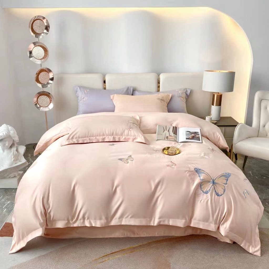 Bộ vỏ chăn ga gối Phi Lụa M2T BEDDING LUXURY hàng cao cấp - Phi Lụa hình bướm