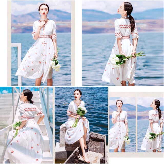 Đầm maxi thêu hoa