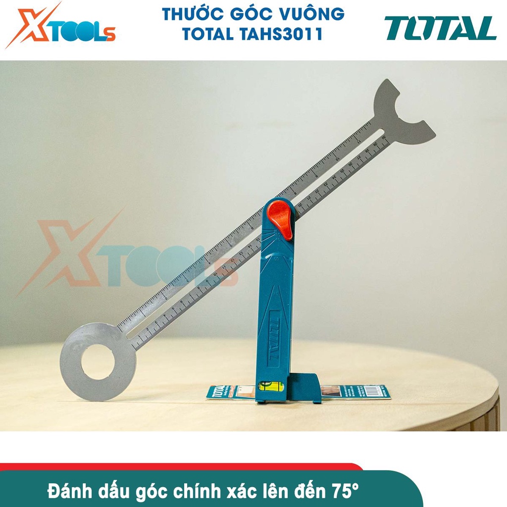 Thước góc vuông TOTAL TAHS3011 chiều dài 300mm, nhựa PC và sợi thủy tinh, có mực nước thủy cân bằng -CHÍNH HÃNG-XTOOLS