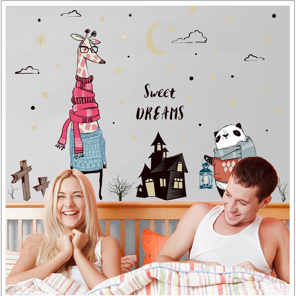 Decan dán tường Hươu Và Gấu Trúc XL8279