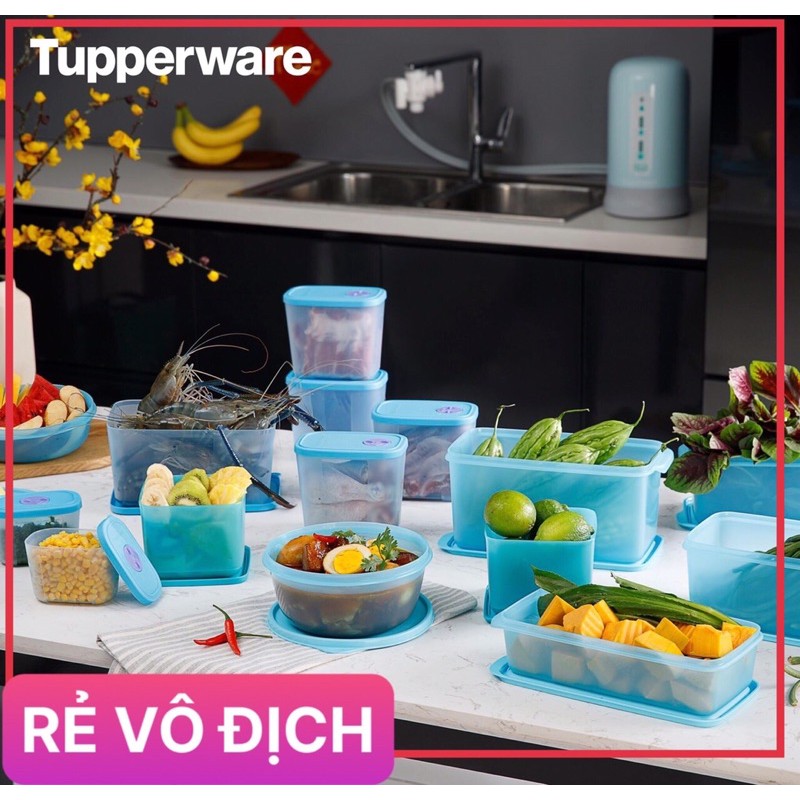 Tupperware -(vì dịch Công ty ko sxuất được hộp, có túi vải Tupperware) BỘ HỘP TRỮ MÁT &amp; TRỮ ĐÔNG BLUE OCEAN SET 15 HỘP