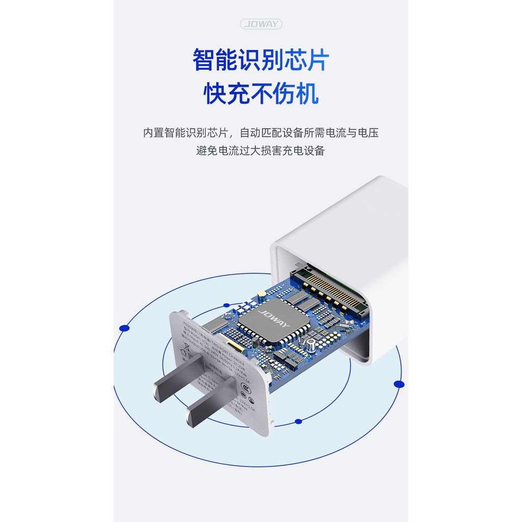 Củ sạc nhanh 20W cho IPHONE 12 Series JOWAY JC91 PD+QC3.0 cho iPhone Samsung iPad Pro Macbook