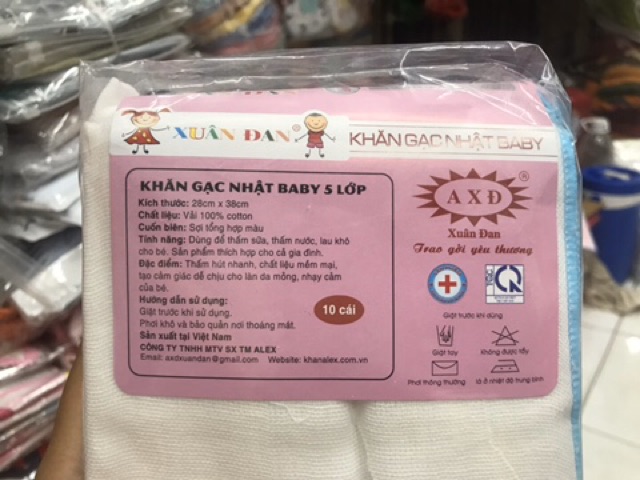 Khăn sữa Nhật Baby Xuân Đan 5 lớp (10 cái)