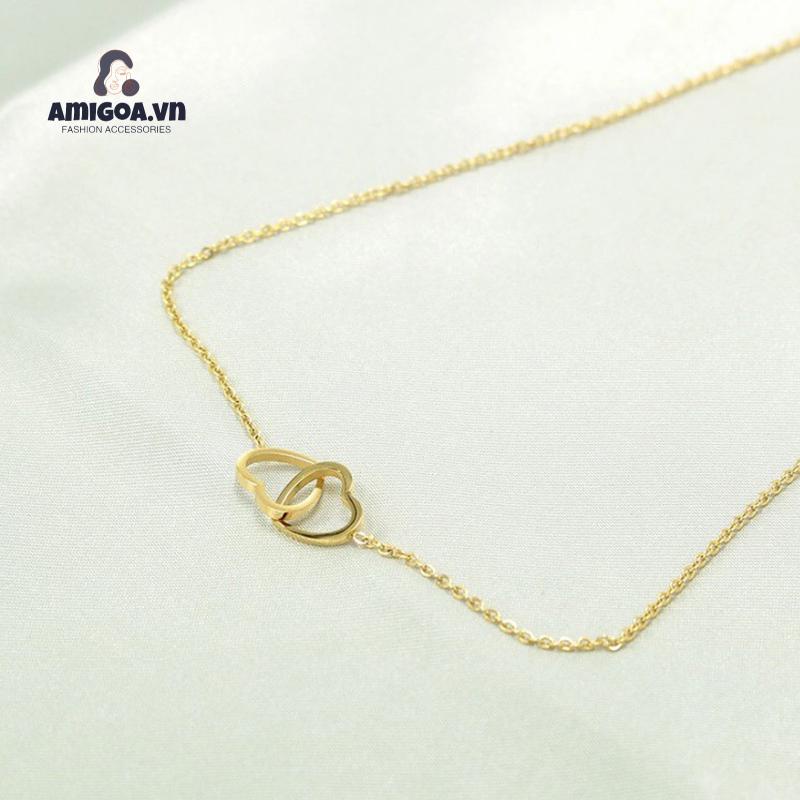 Vòng cổ Sợi Xích Mặt Hình Trái Tim Đôi Đơn Giản