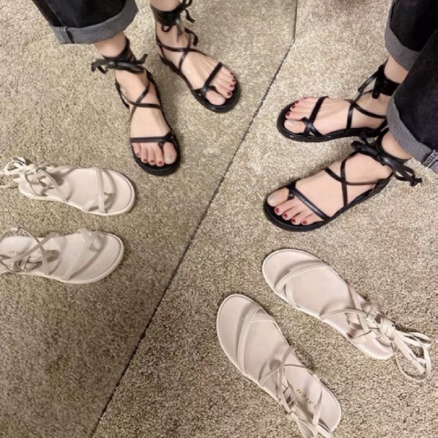 Sandal xỏ ngón buộc dây Ulzzang đế bệt